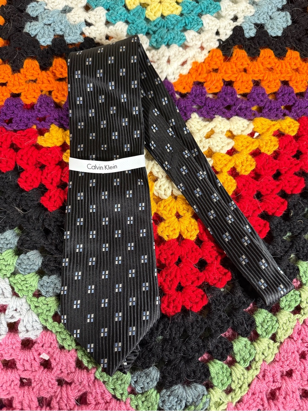 Calvin Klein Black Tie with Small Blue and White Dots